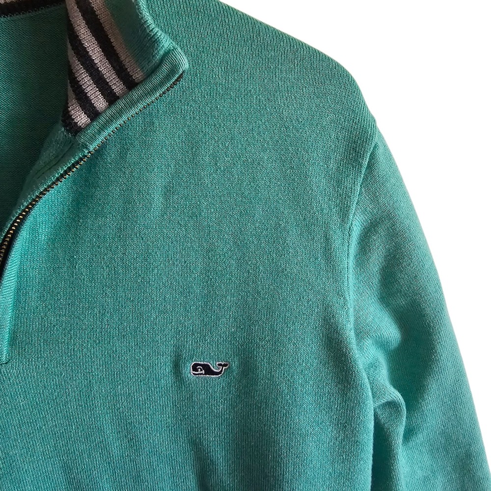 Vineyard Vines 1/4 Zip Pullover Sweater Striped Collar Cotton Blend Large - Picture 5 of 8